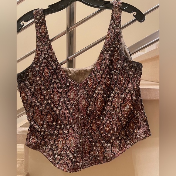 VINTAGE GORGEOUS BEADED GOLDEN BUSTIER TOP - Picture 2 of 14